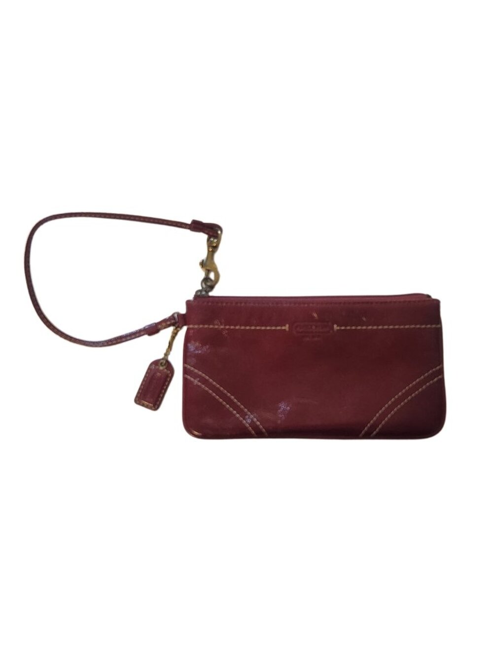 Coach Burgundy Leather Wristlet Clutch Gold Hardware Y2K